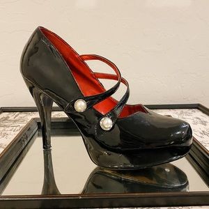 Bettie Page Patent Black Leather Heels